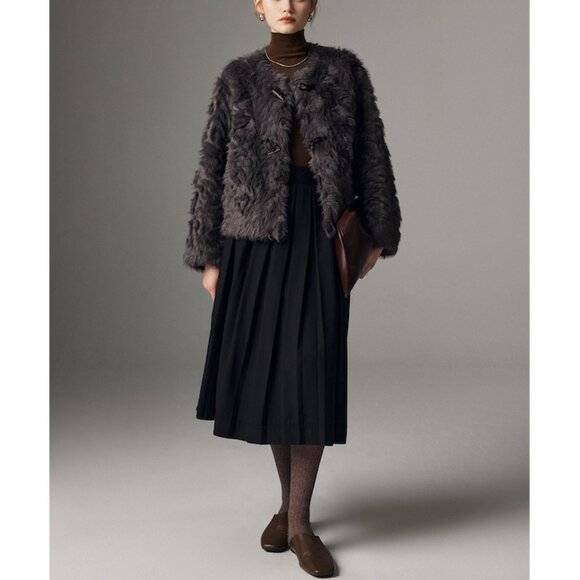 Jackets & Blazers - Luxury Curly Faux Fur Collarless Coat